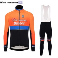 2017 Team De-Rosa Santini  Thermal Fleece Cycling Jersey Long Sleeve Ropa Ciclismo Winter and Cycling bib Pants ropa ciclismo thermal ciclismo jersey thermal XS
