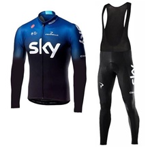 2019 SKY Cycling Jersey Long Sleeve and Cycling bib Pants Cycling Kits Strap S